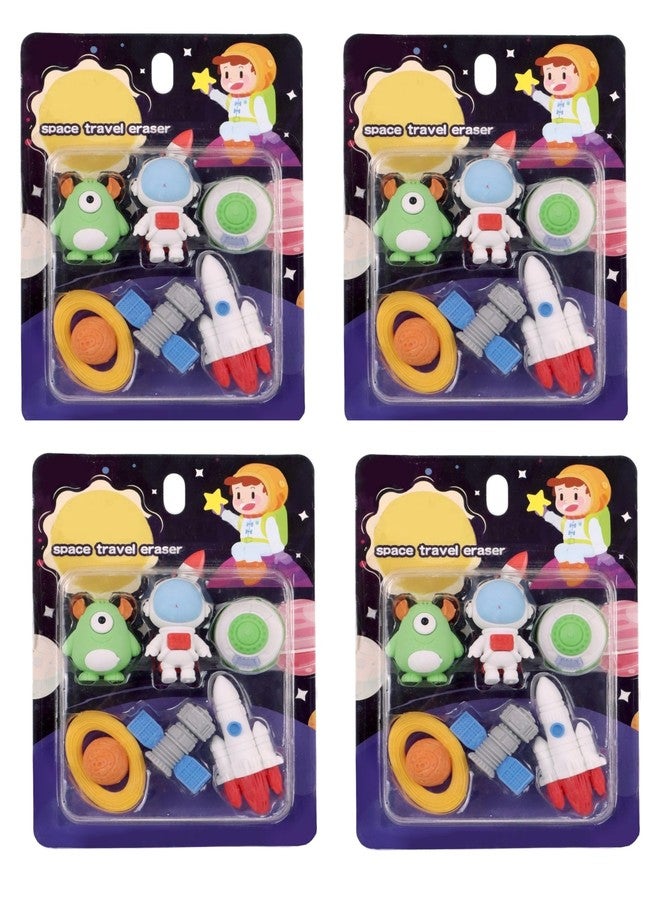 IndusBay® Set of 4, Cute Outer Space Astronaut 3D Eraser - 6 Pieces Pencil Eraser Rubber in Each Set Gift for Kids - Image 1